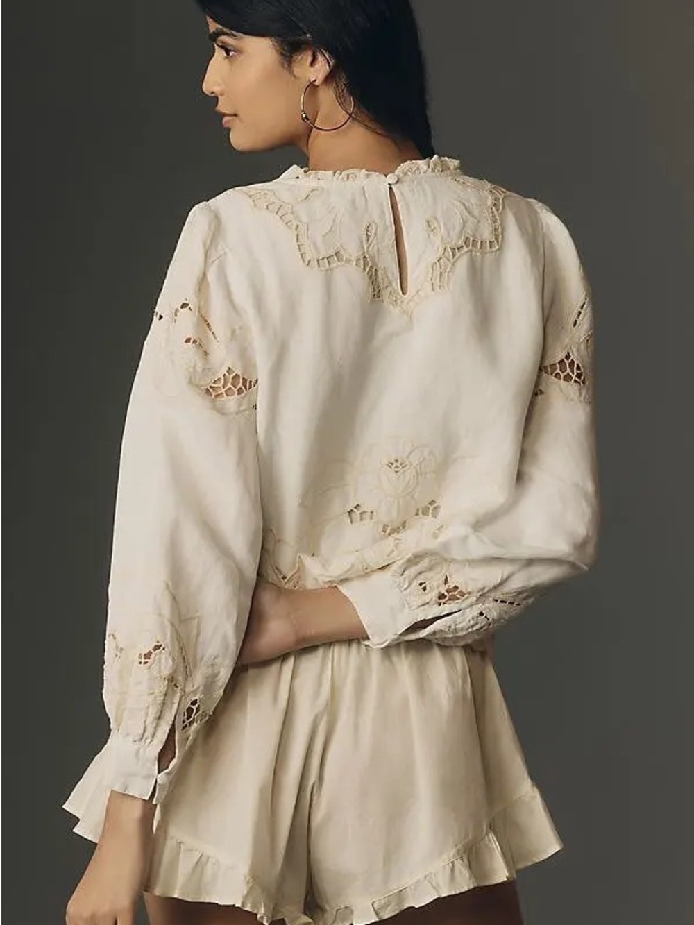 NWT Anthropologie Lainie Long Sleeve Lace Cutwork Blouse Ivory XL - Picture 4 of 16